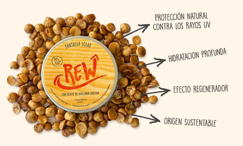 Pantalla solar Rew con aceite de avellana chilena